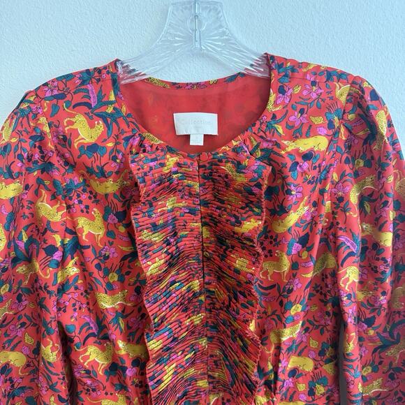 J. Crew Collection Dress Size 2 Silk Tiered Ruffle In Jungle Cat Print Midi Boho - Picture 6 of 16